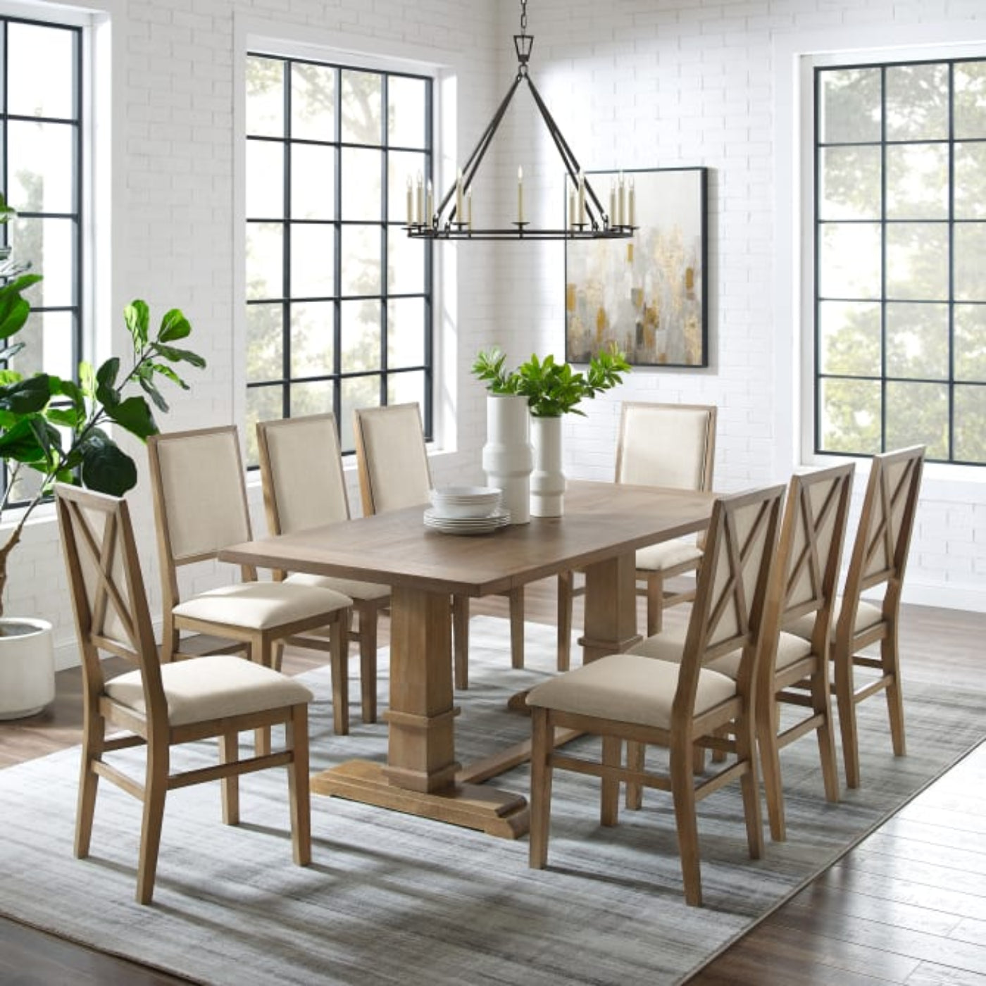 Crosley Joanna 126 Inch 9pc Dining Set Rustic-Brown -  KF13069RB-RB