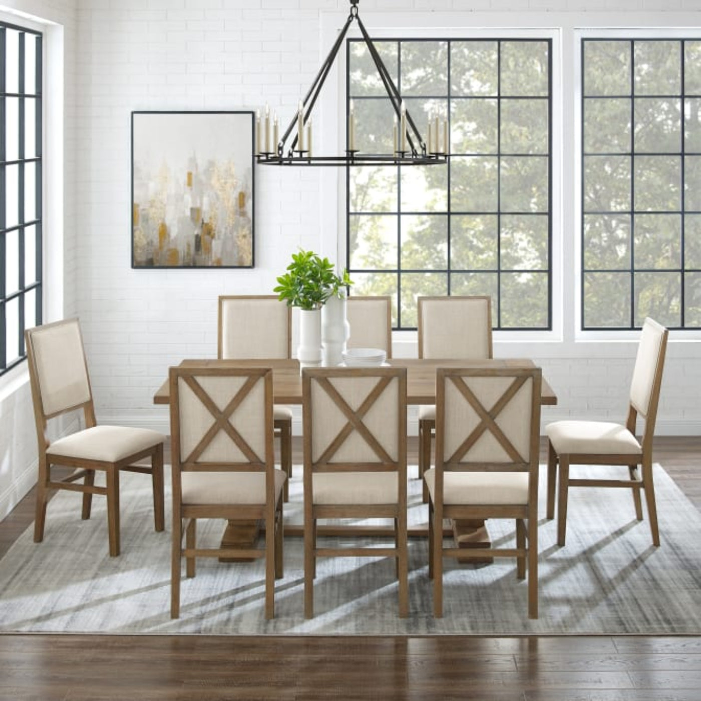 Crosley Joanna 126 Inch 9pc Dining Set Rustic-Brown -  KF13069RB-RB