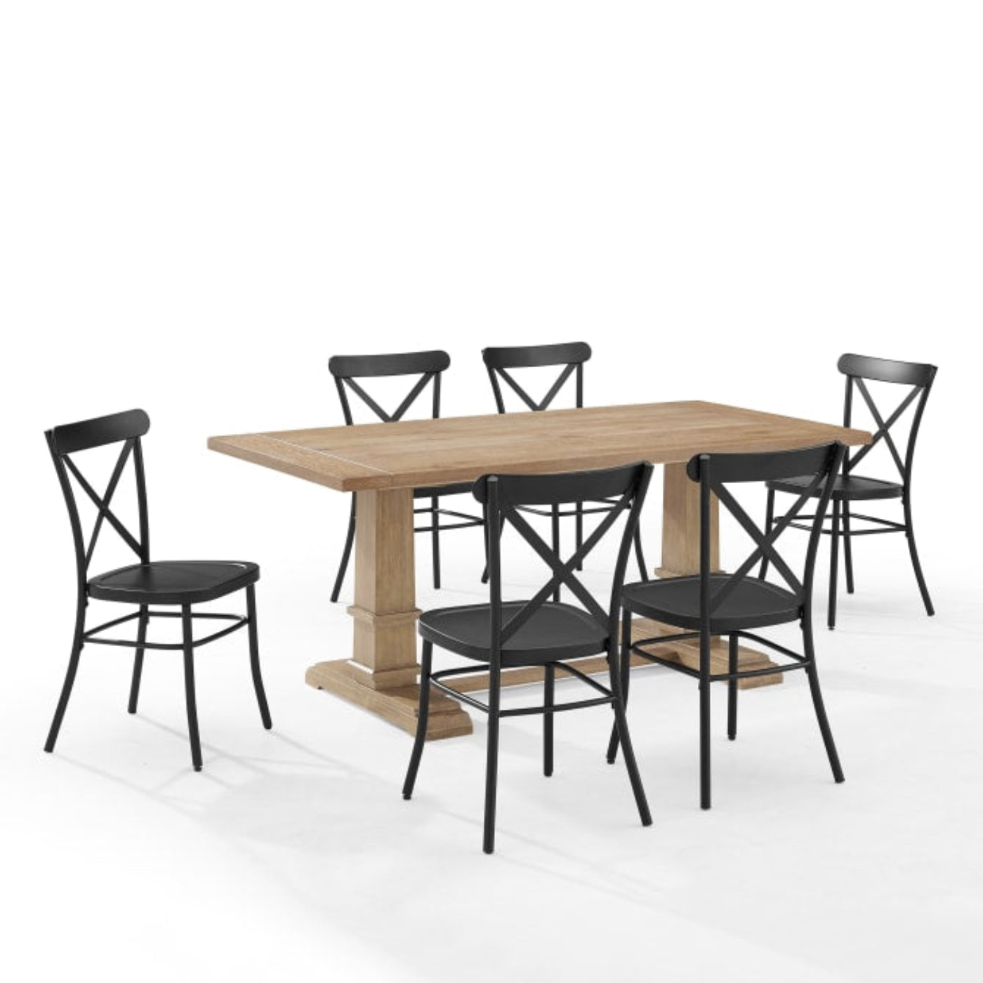 Crosley Joanna 123 Inch 7pc Dining Set W/Camille Chairs Matte-Black -  KF20008RB-MB