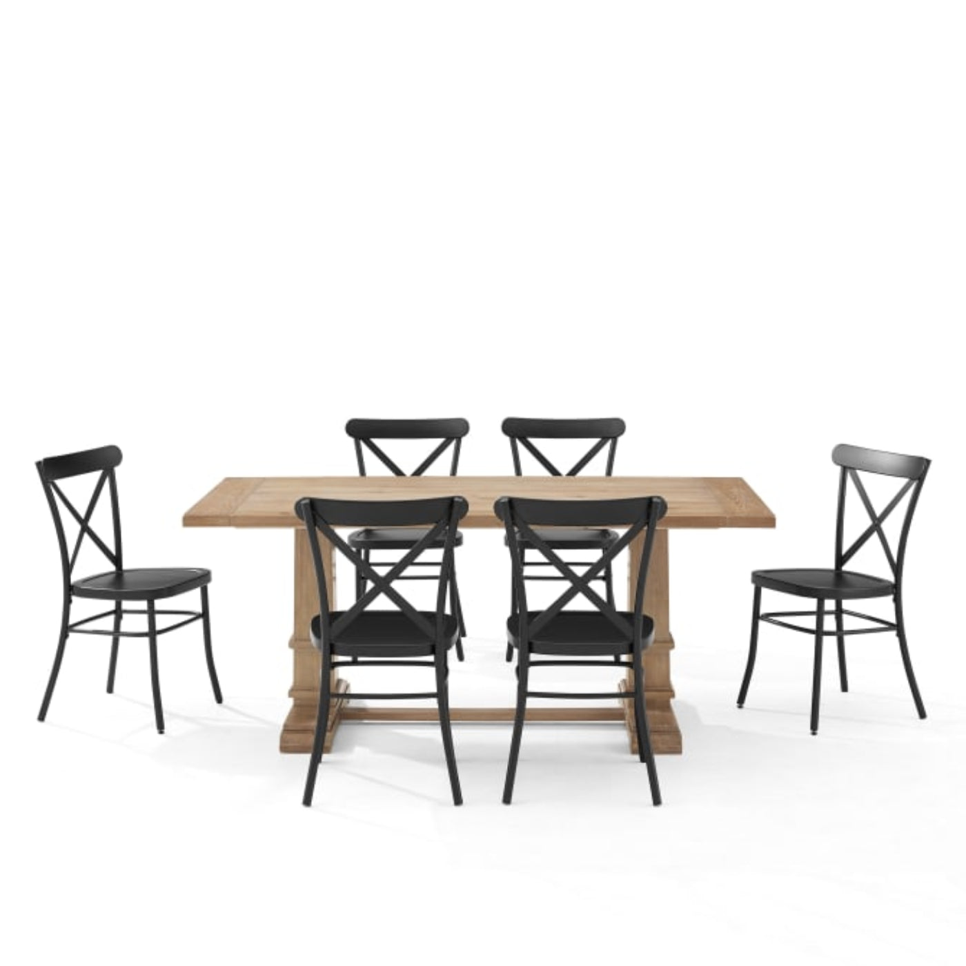 Crosley Joanna 123 Inch 7pc Dining Set W/Camille Chairs Matte-Black -  KF20008RB-MB