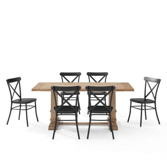 Crosley Joanna 123 Inch 7pc Dining Set W/Camille Chairs Matte-Black -  KF20008RB-MB