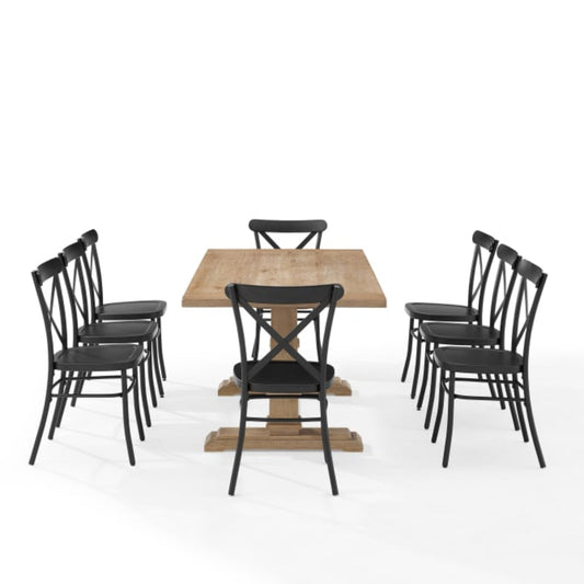 Crosley Joanna 123 Inch 9pc Dining Set W/Camille Chairs Matte-Black -  KF20009RB-MB
