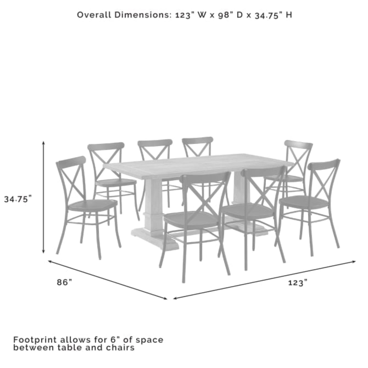 Crosley Joanna 123 Inch 9pc Dining Set W/Camille Chairs Matte-Black -  KF20009RB-MB