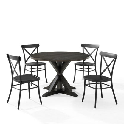 Crosley Hayden 98 Inch 5pc Round Dining Set W/Camille Chairs Matte-Black - KF20010SL-MB