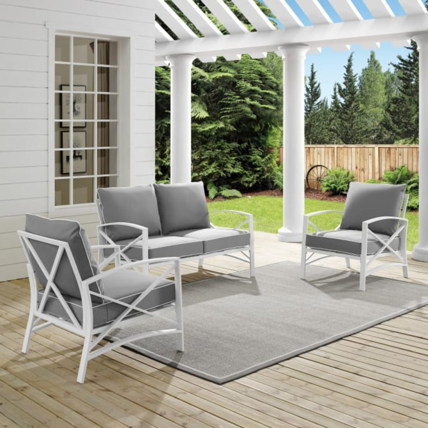 Crosley Kaplan 137.50 Inch 3pc Outdoor Metal Conversation Set - KO60011WH