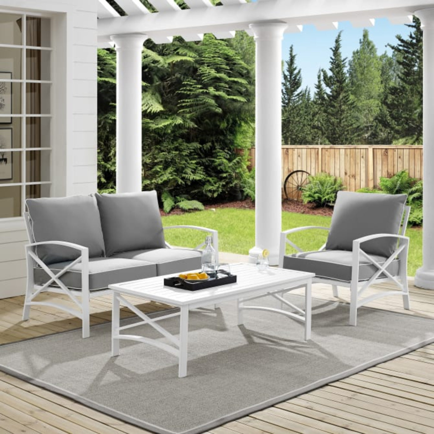 Crosley Kaplan 95.50 Inch 3pc Outdoor Metal Conversation Set - KO60014WH
