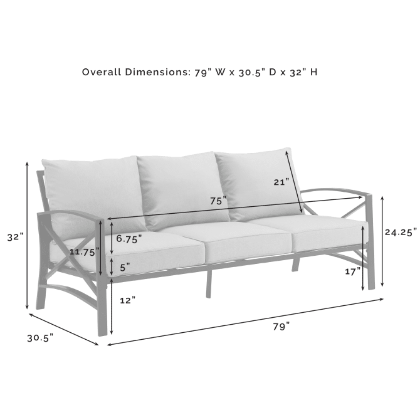 Crosley Kaplan 79 Inch 2pc Outdoor Metal Sofa Set - KO60029WH