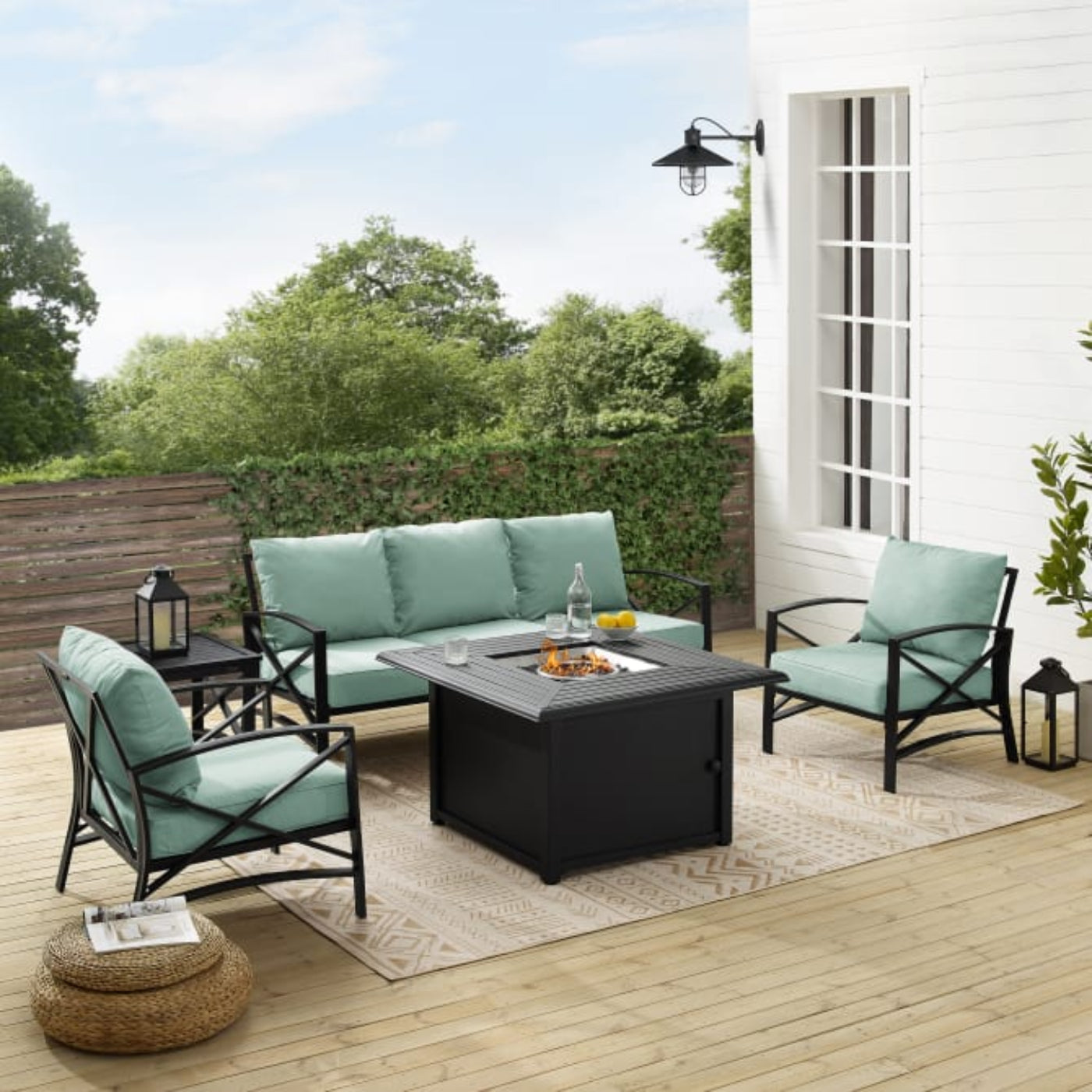 Crosley Kaplan 147 Inch 5pc Outdoor Metal Sofa Set W/Fire Table - KO60036