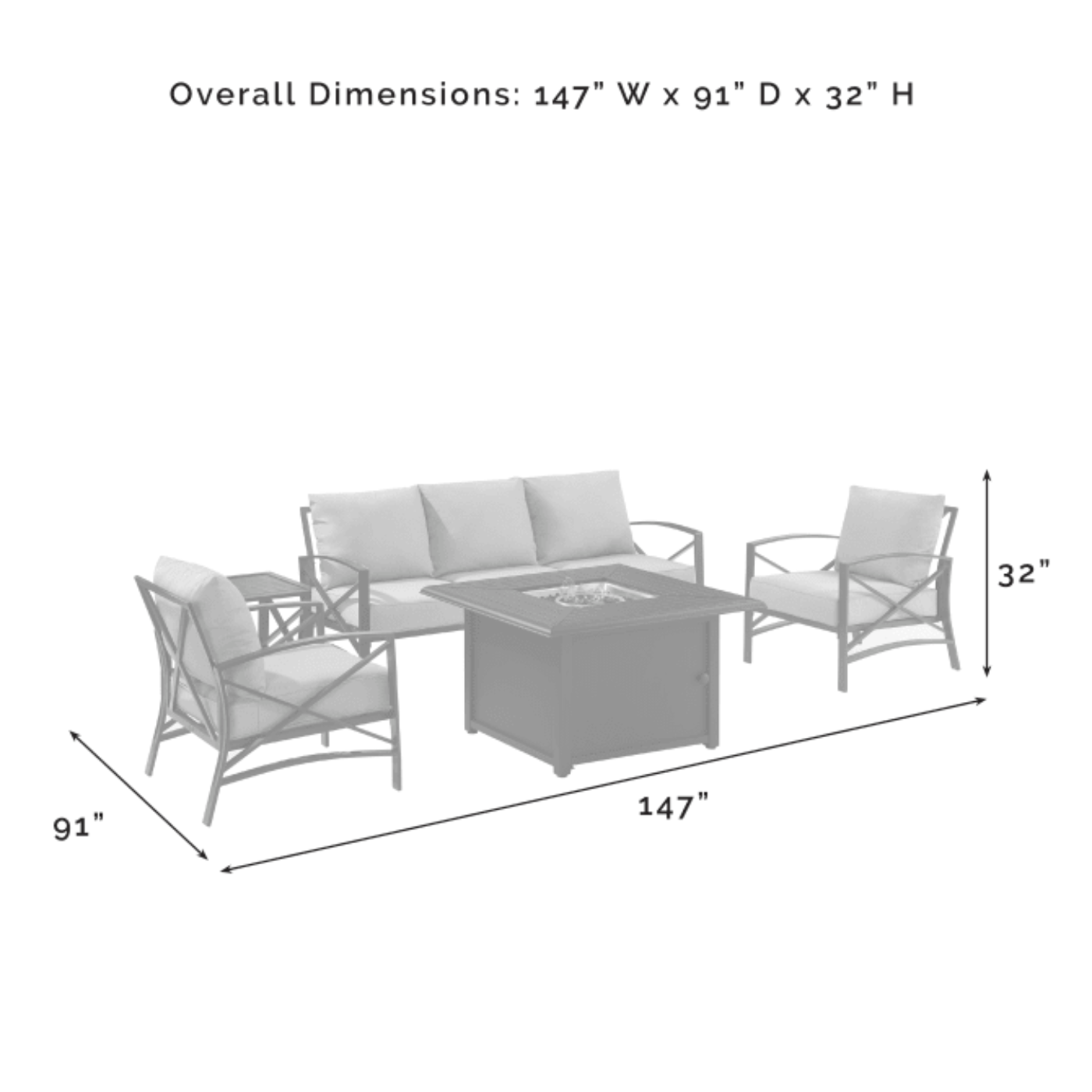 Crosley Kaplan 147 Inch 5pc Outdoor Metal Sofa Set W/Fire Table - KO60036