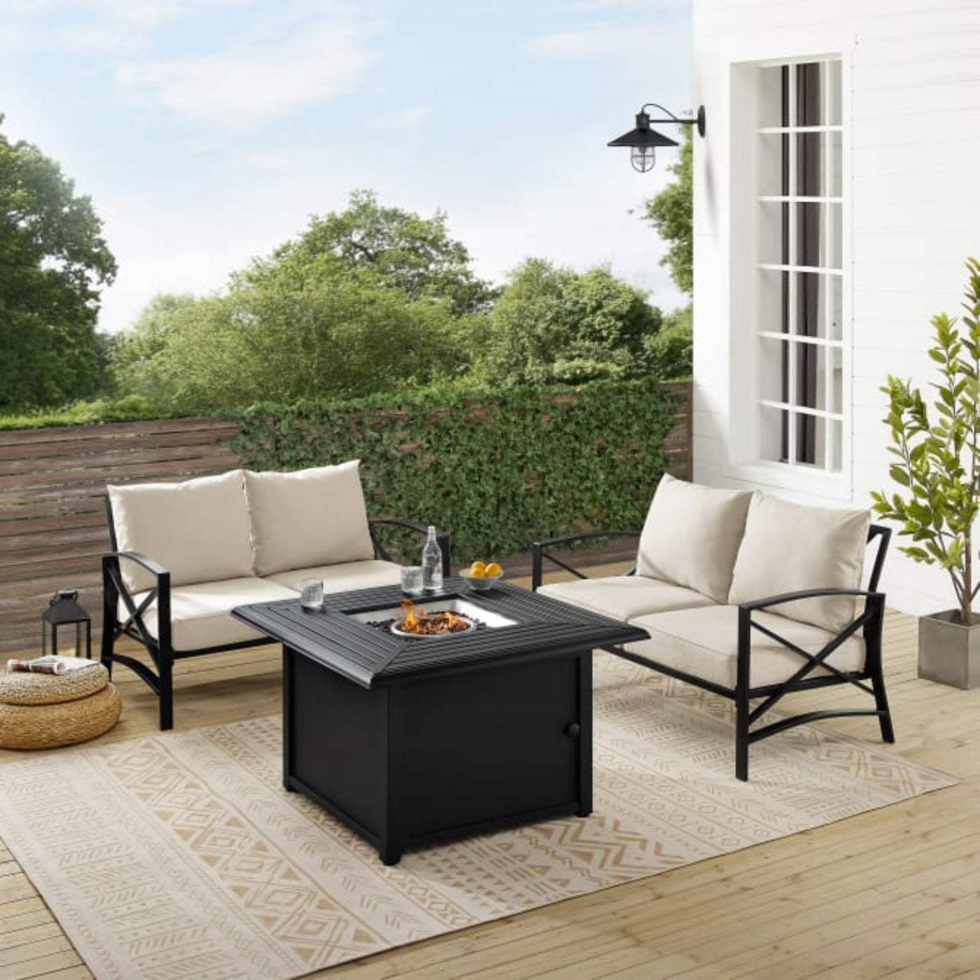 Crosley Kaplan 91 Inch 3pc Outdoor Metal Conversation Set W/Fire Table  -KO60038BZ