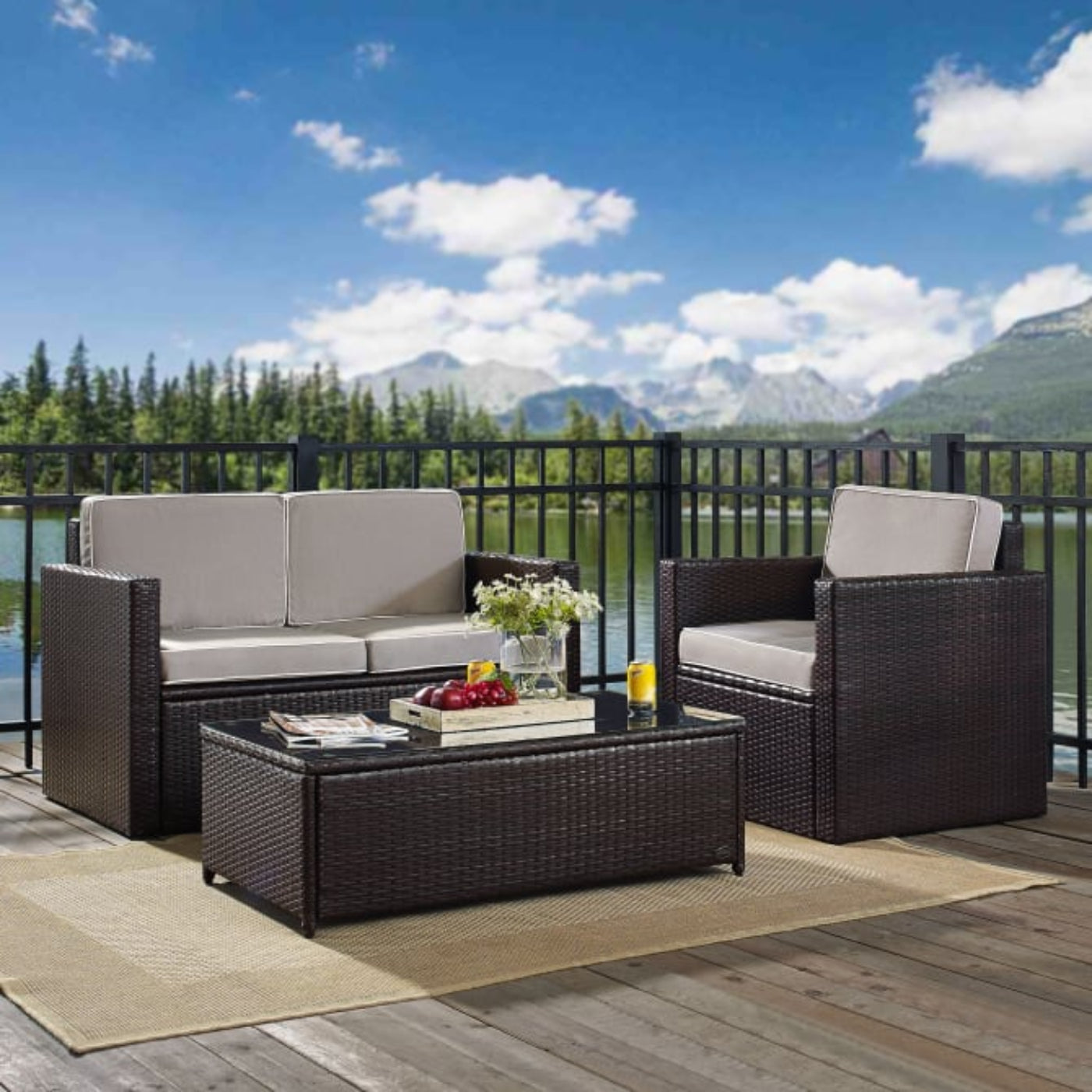 Crosley Palm Harbor 92 Inch 3pc Outdoor Wicker Conversation Set - KO70006BR