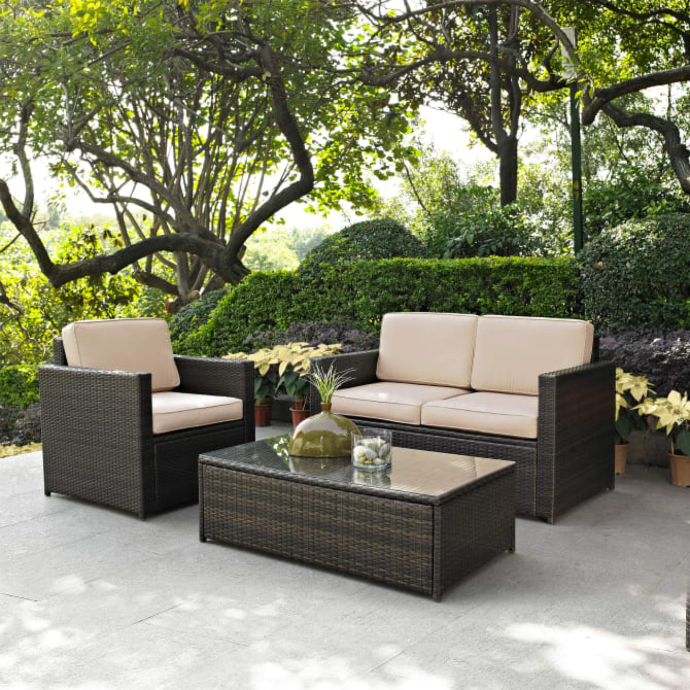 Crosley Palm Harbor 92 Inch 3pc Outdoor Wicker Conversation Set - KO70006BR