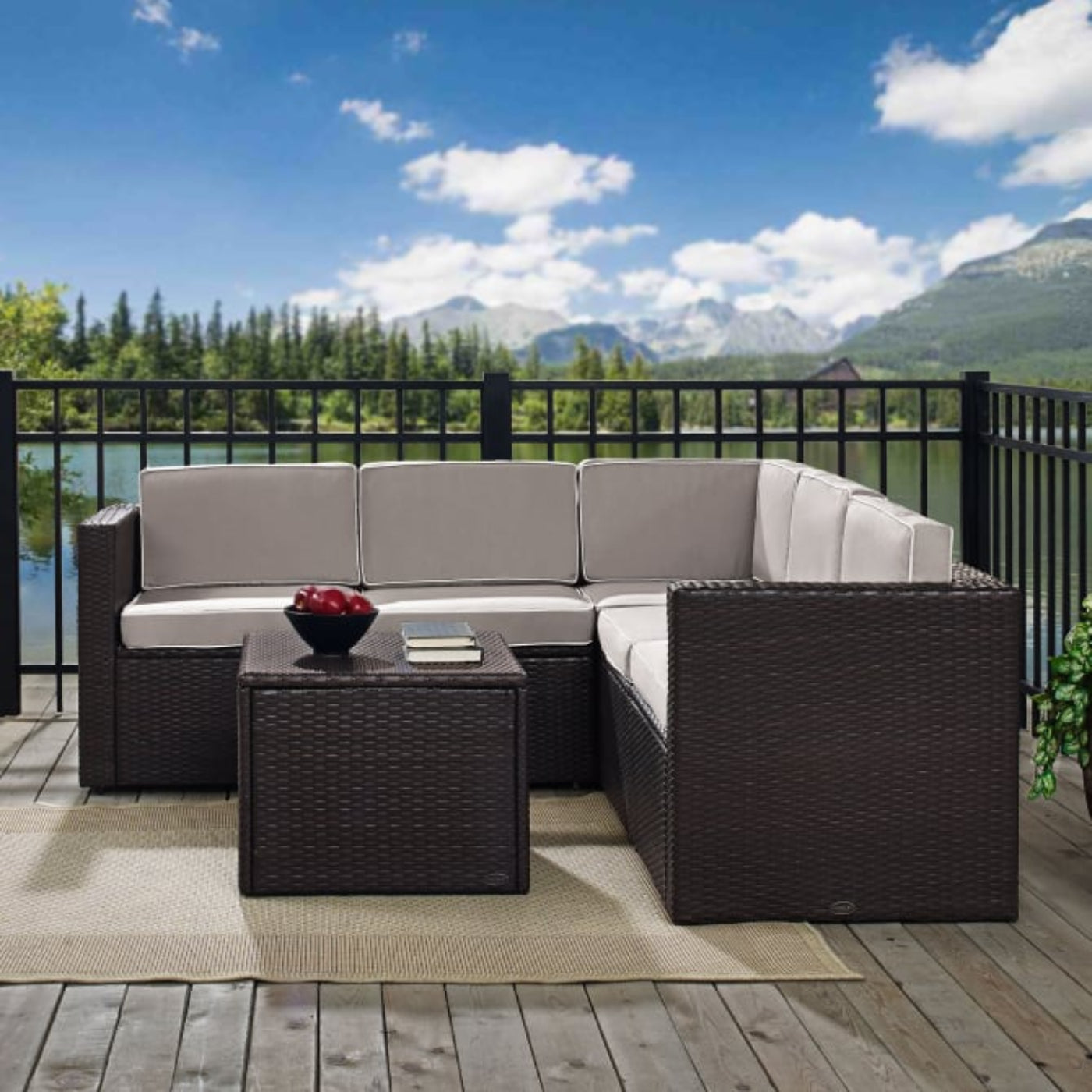 Crosley Palm Harbor 76 Inch 6pc Outdoor Wicker Sectional Set - KO70007BR