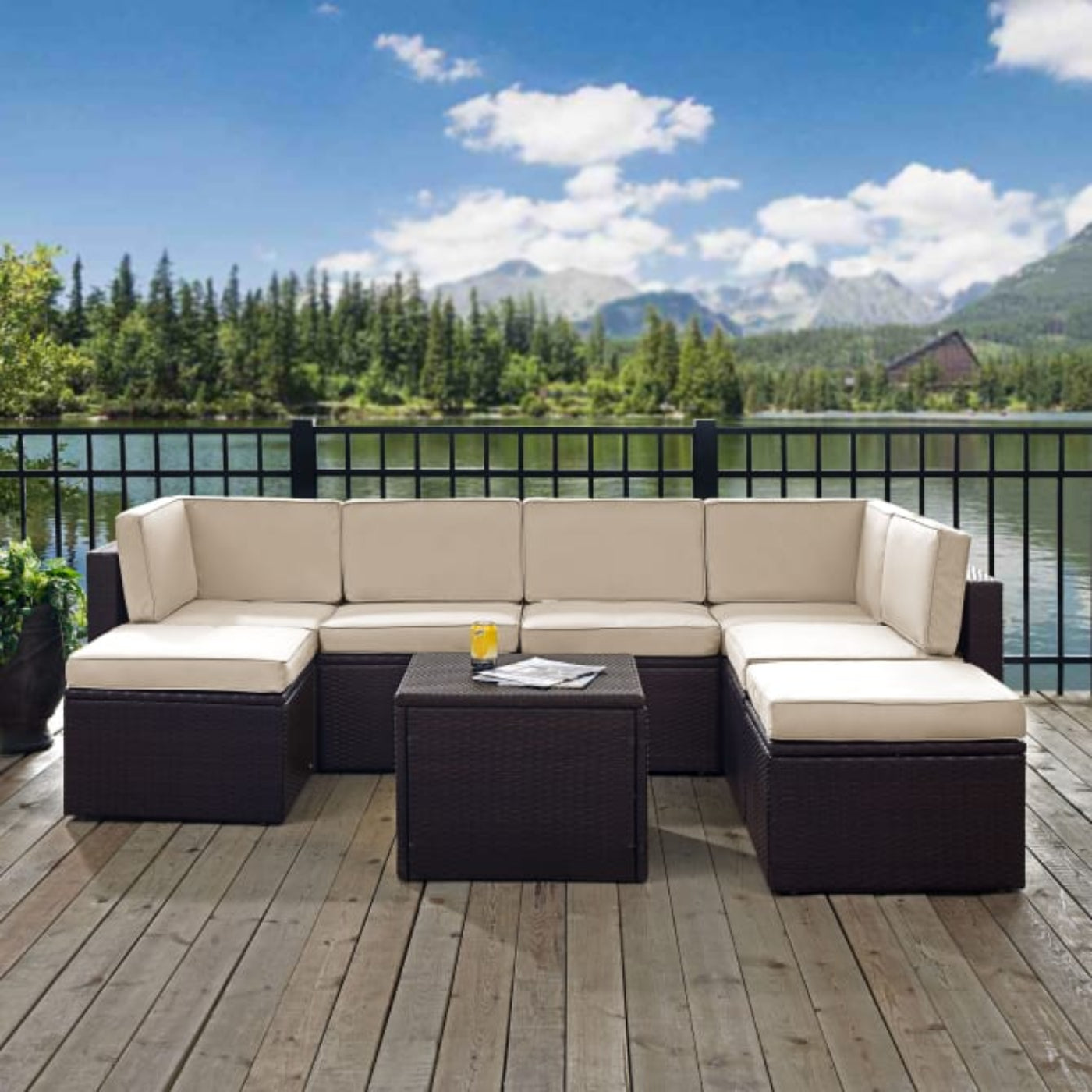 Crosley Palm Harbor 99 Inch 8pc Outdoor Wicker Sectional Set - KO70008BR