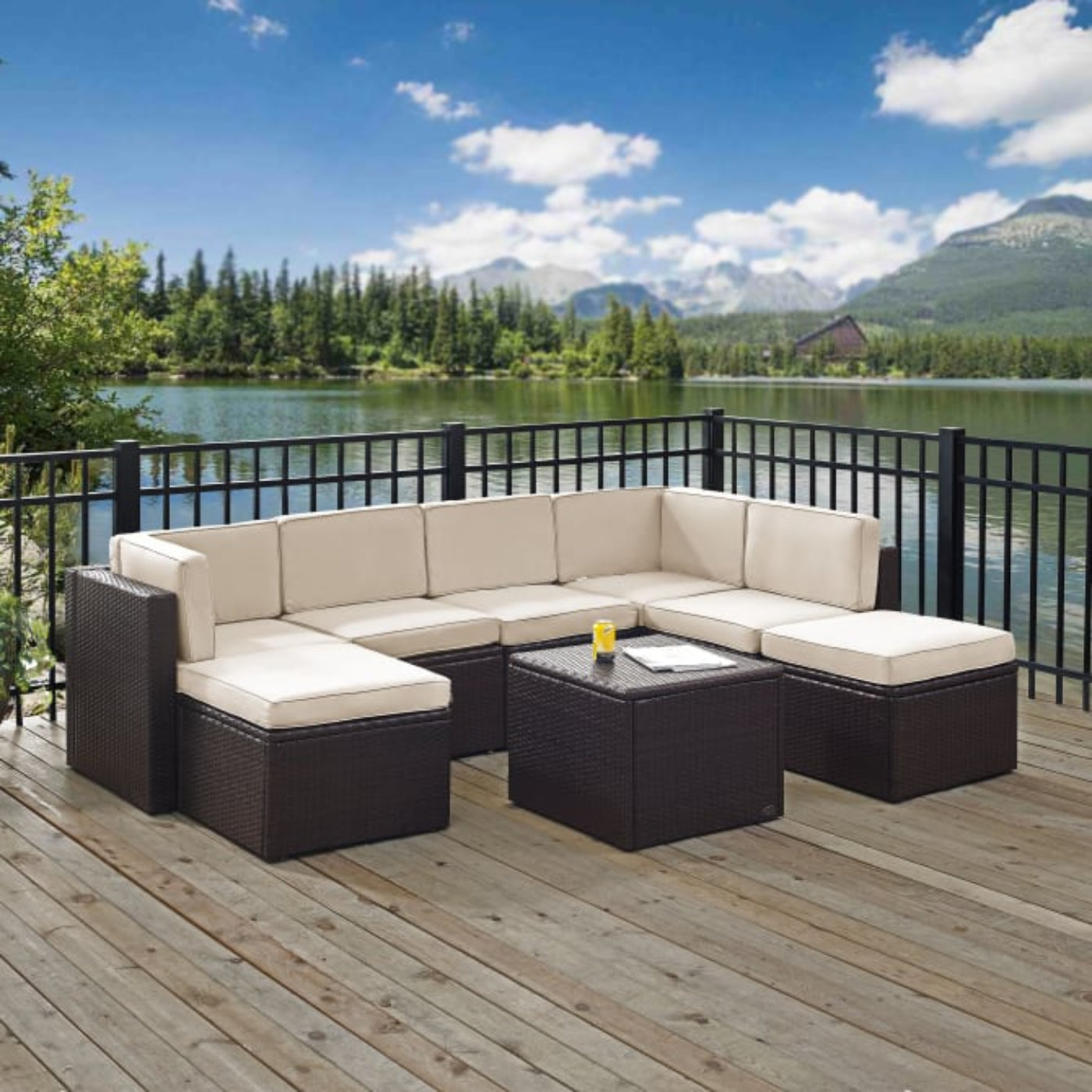 Crosley Palm Harbor 99 Inch 8pc Outdoor Wicker Sectional Set - KO70008BR