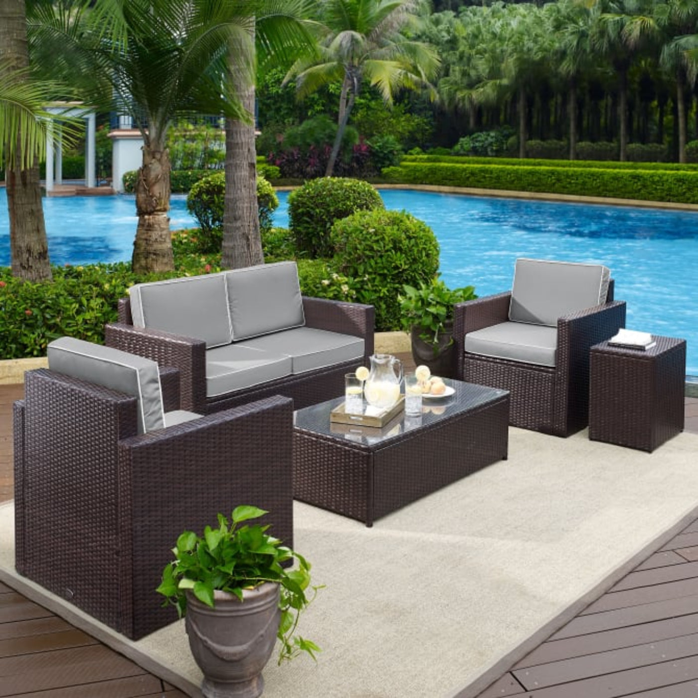 Crosley Palm Harbor 130.50 Inch 5pc Outdoor Wicker Conversation Set - KO70053BR