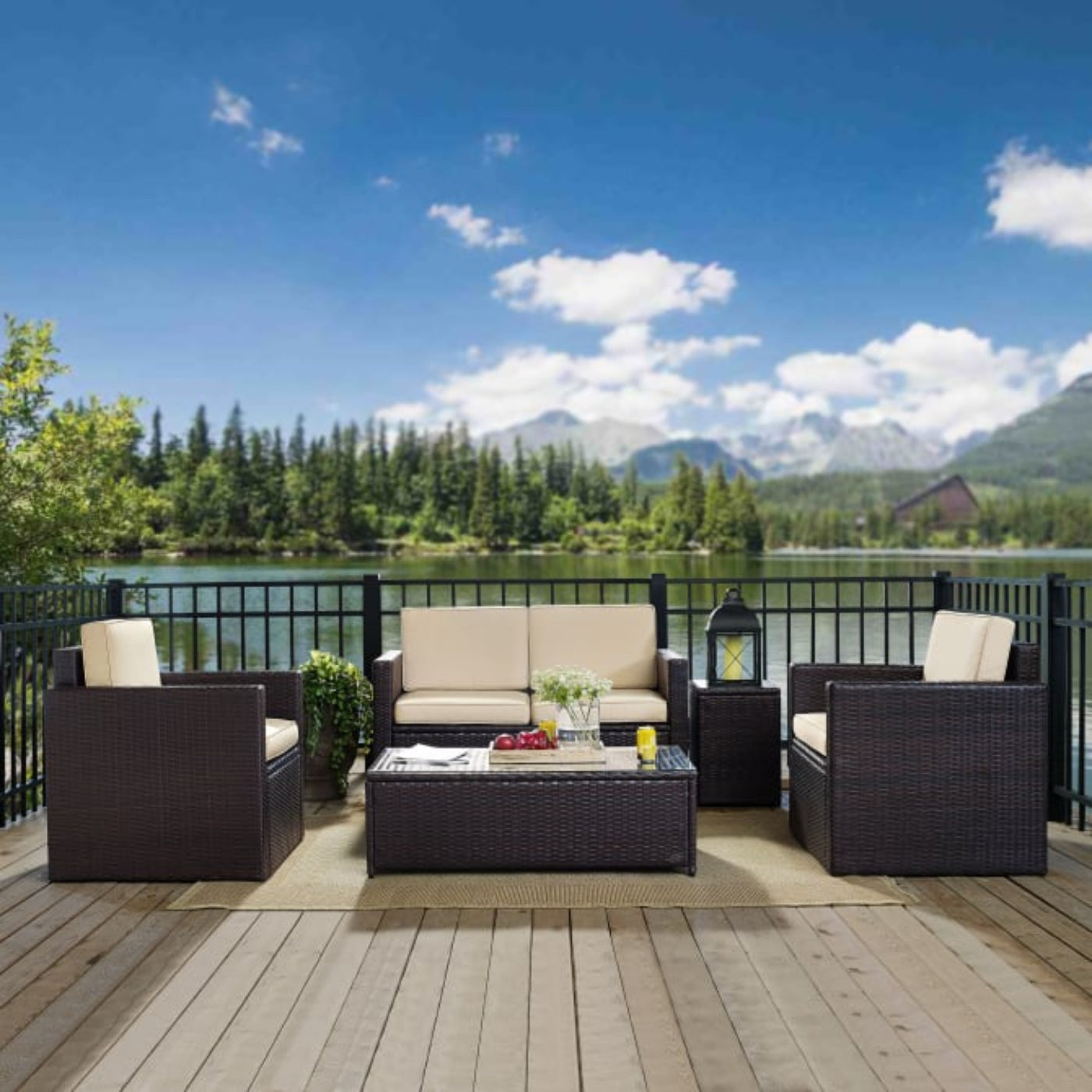 Crosley Palm Harbor 130.50 Inch 5pc Outdoor Wicker Conversation Set - KO70053BR