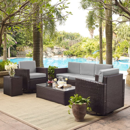 Crosley Palm Harbor 128 Inch 5pc Outdoor Wicker Sofa Set - KO70057BR