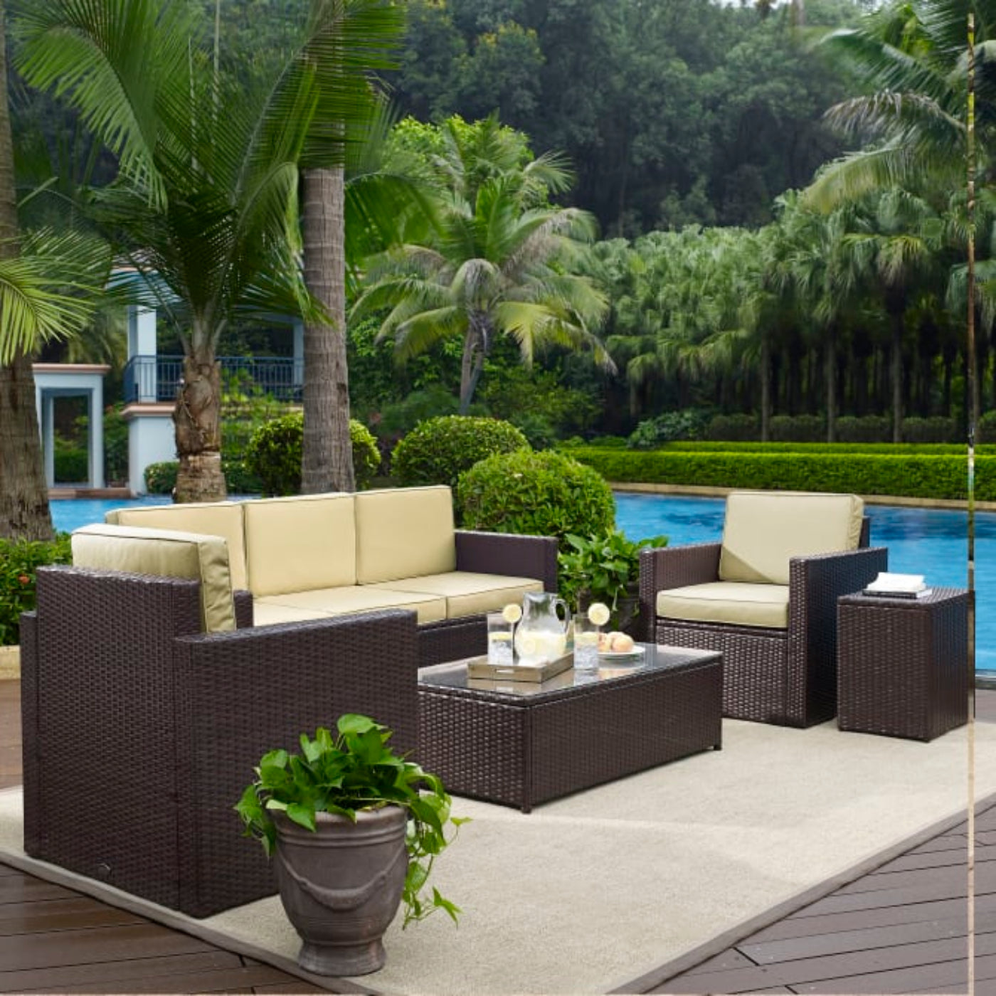 Crosley Palm Harbor 128 Inch 5pc Outdoor Wicker Sofa Set - KO70057BR