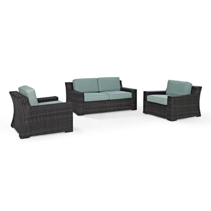 Crosley Beaufort 158 Inch 3pc Outdoor Wicker Conversation Set Mist - KO70098BR