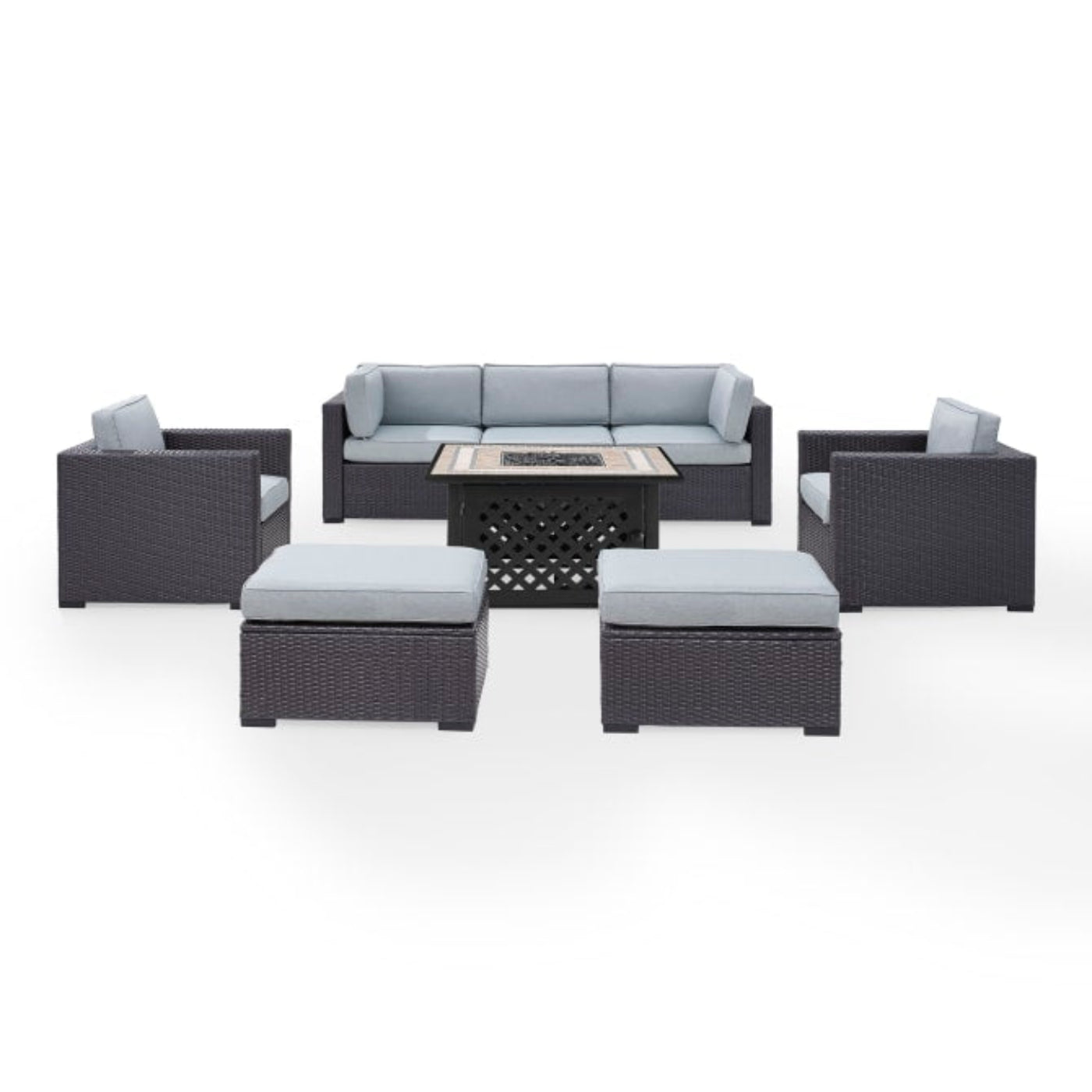 Crosley Biscayne 150.75 Inch 7pc Outdoor Wicker Sectional Set W/Fire Table - KO70116BR