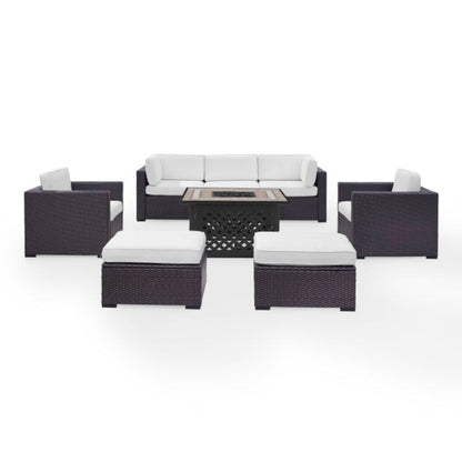 Crosley Biscayne 150.75 Inch 7pc Outdoor Wicker Sectional Set W/Fire Table - KO70116BR