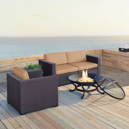 Crosley Biscayne 113.75 Inch 4pc Outdoor Wicker Conversation Set W/Fire Pit - KO70119BR