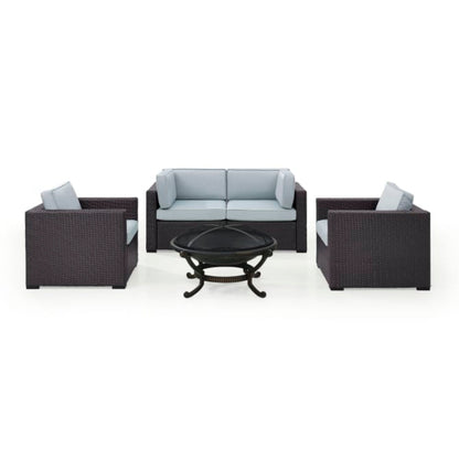 Crosley Biscayne 147 Inch 5pc Outdoor Wicker Conversation Set W/Fire Pit - KO70121BR
