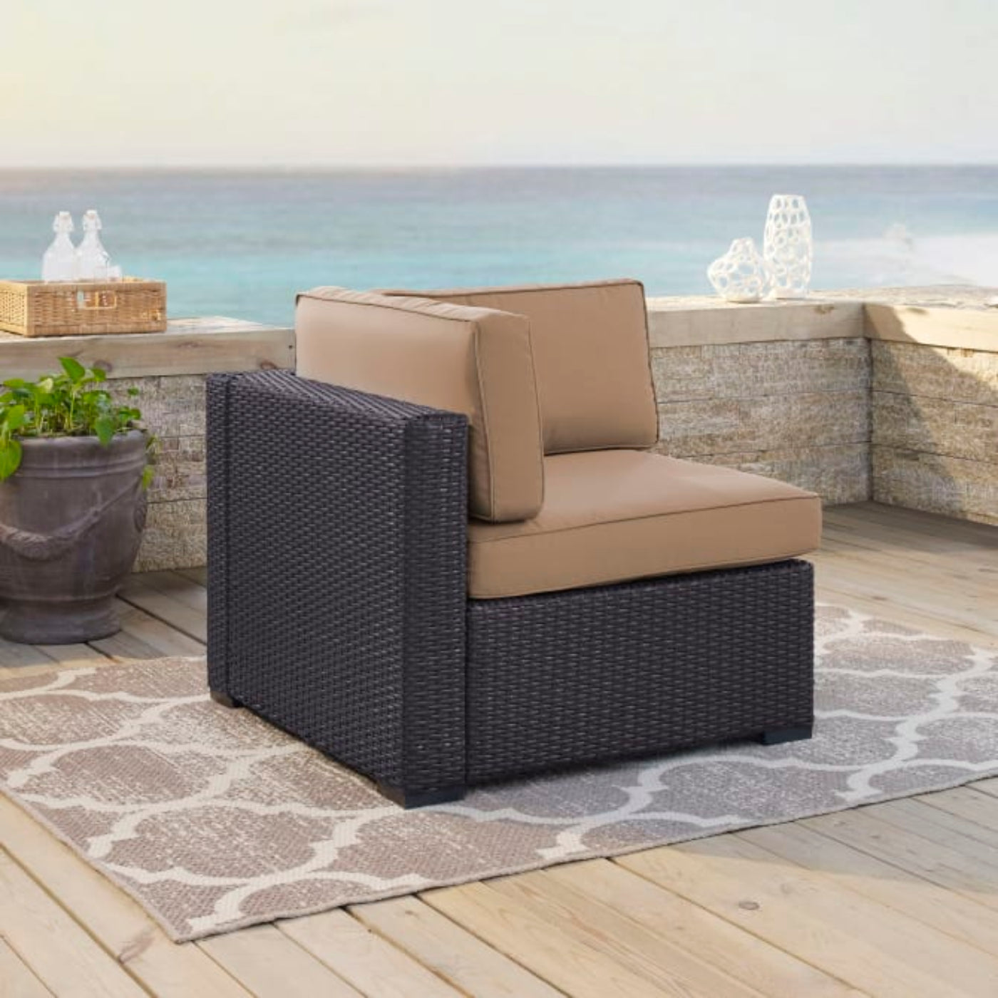 Crosley Biscayne 33.25 Inch Outdoor Wicker Corner Chair - KO70126BR