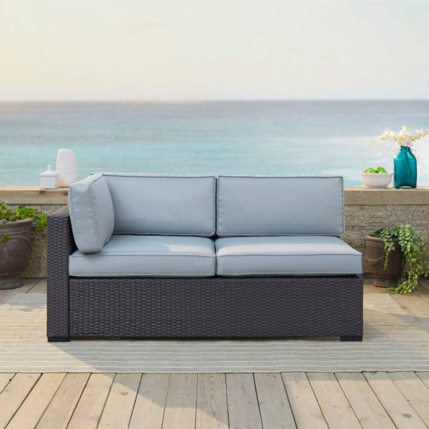 Crosley Biscayne 62.25 Inch Outdoor Wicker Sectional Loveseat - KO70129BR