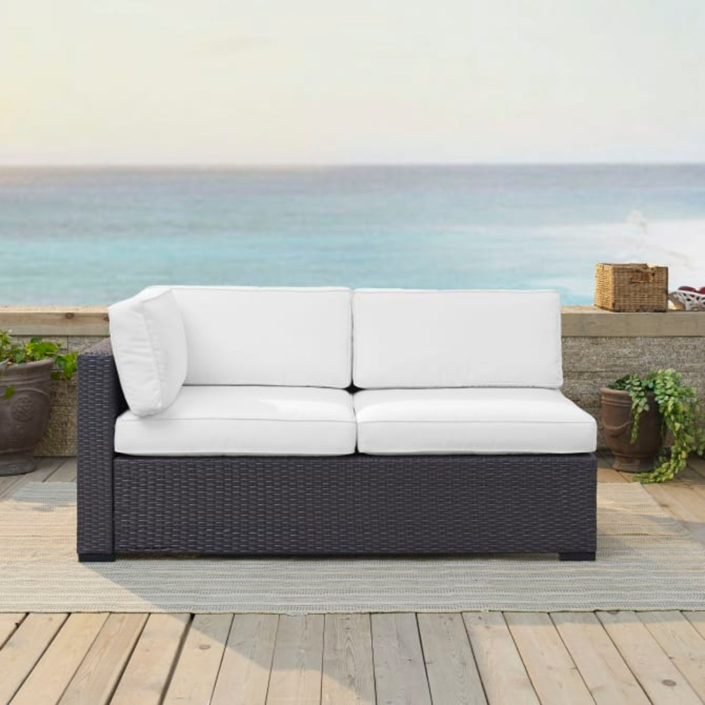 Crosley Biscayne 62.25 Inch Outdoor Wicker Sectional Loveseat - KO70129BR