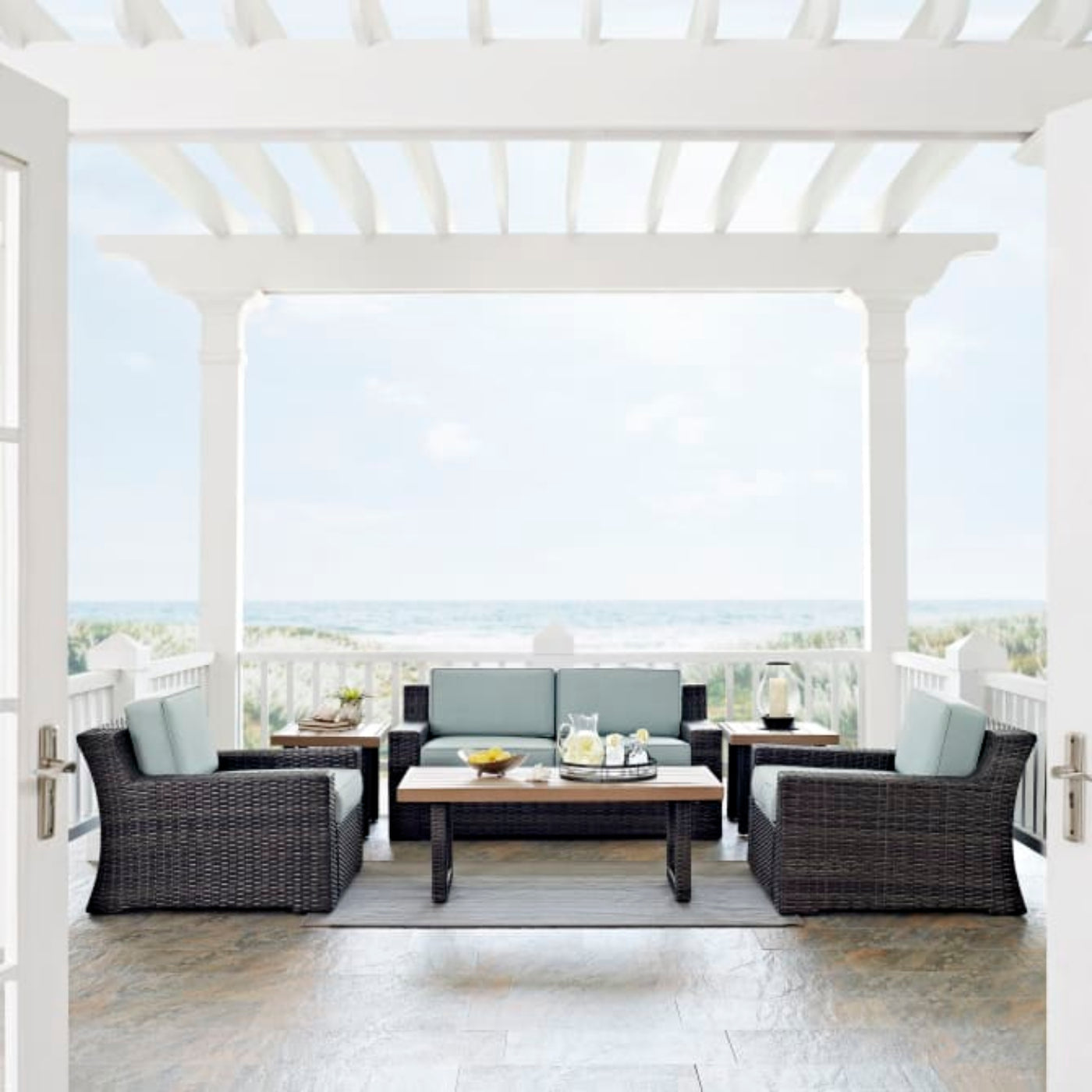 Crosley Beaufort 158 Inch 6pc Outdoor Wicker Conversation Set Mist - KO70131BR-MI