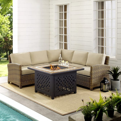 Crosley Bradenton 4pc Outdoor Wicker Sectional Set W/Fire Table - KO70157