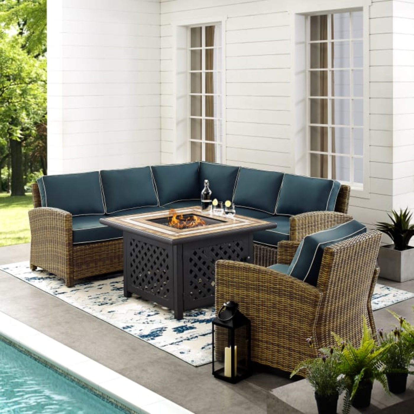 Crosley Bradenton 5pc Outdoor Wicker Sectional Set W/Fire Table - KO70159