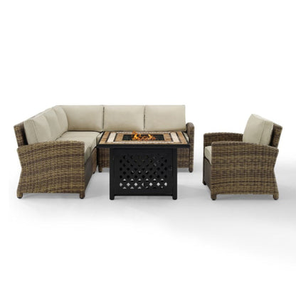 Crosley Bradenton 5pc Outdoor Wicker Sectional Set W/Fire Table - KO70159