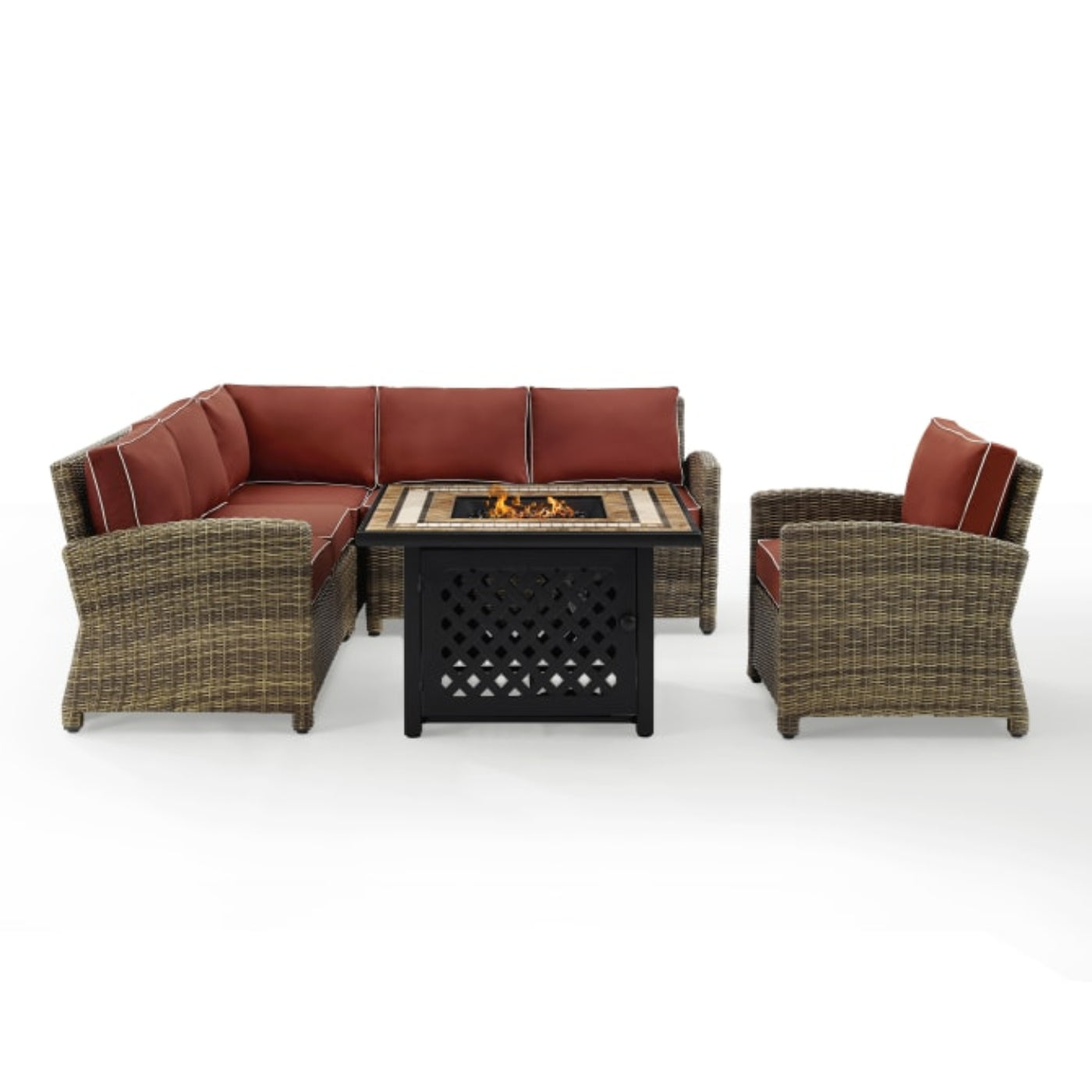 Crosley Bradenton 5pc Outdoor Wicker Sectional Set W/Fire Table - KO70159