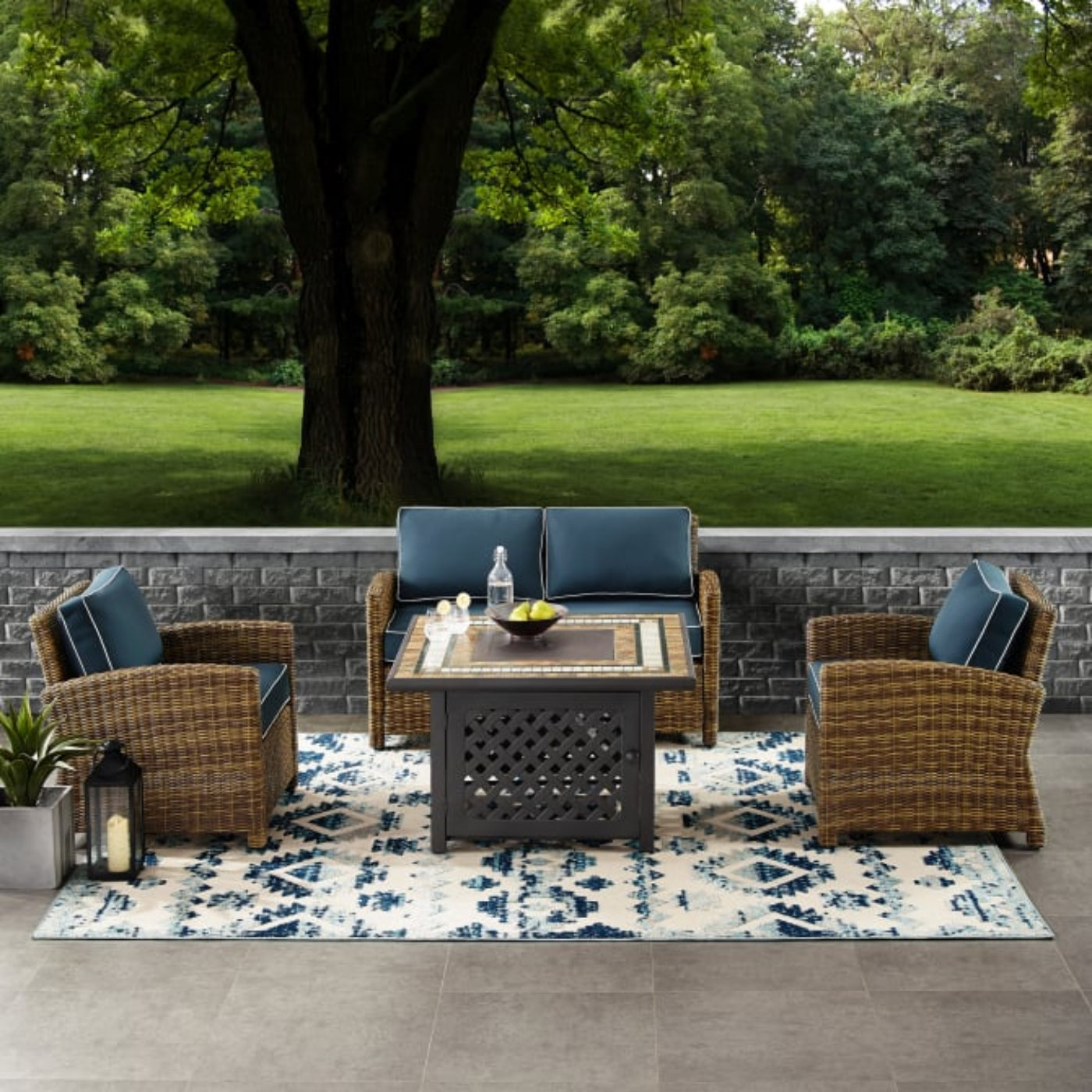 Crosley Bradenton 4pc Outdoor Wicker Conversation Set W/Fire Table