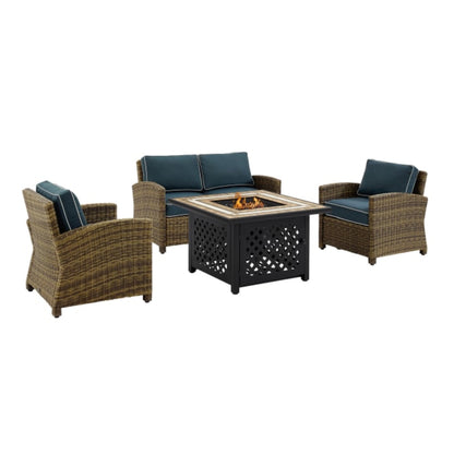 Crosley Bradenton 4pc Outdoor Wicker Conversation Set W/Fire Table