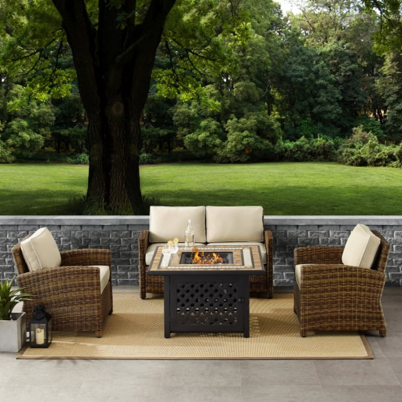 Crosley Bradenton 4pc Outdoor Wicker Conversation Set W/Fire Table