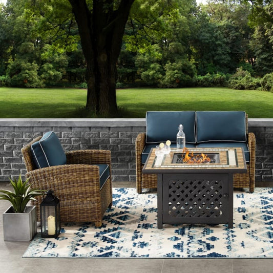 Crosley Bradenton 3pc Outdoor Wicker Conversation Set W/Fire Table - KO70161