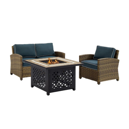Crosley Bradenton 3pc Outdoor Wicker Conversation Set W/Fire Table - KO70161