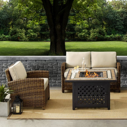 Crosley Bradenton 3pc Outdoor Wicker Conversation Set W/Fire Table - KO70161
