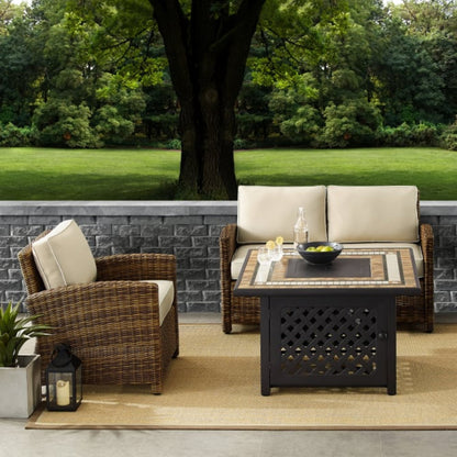 Crosley Bradenton 3pc Outdoor Wicker Conversation Set W/Fire Table - KO70161