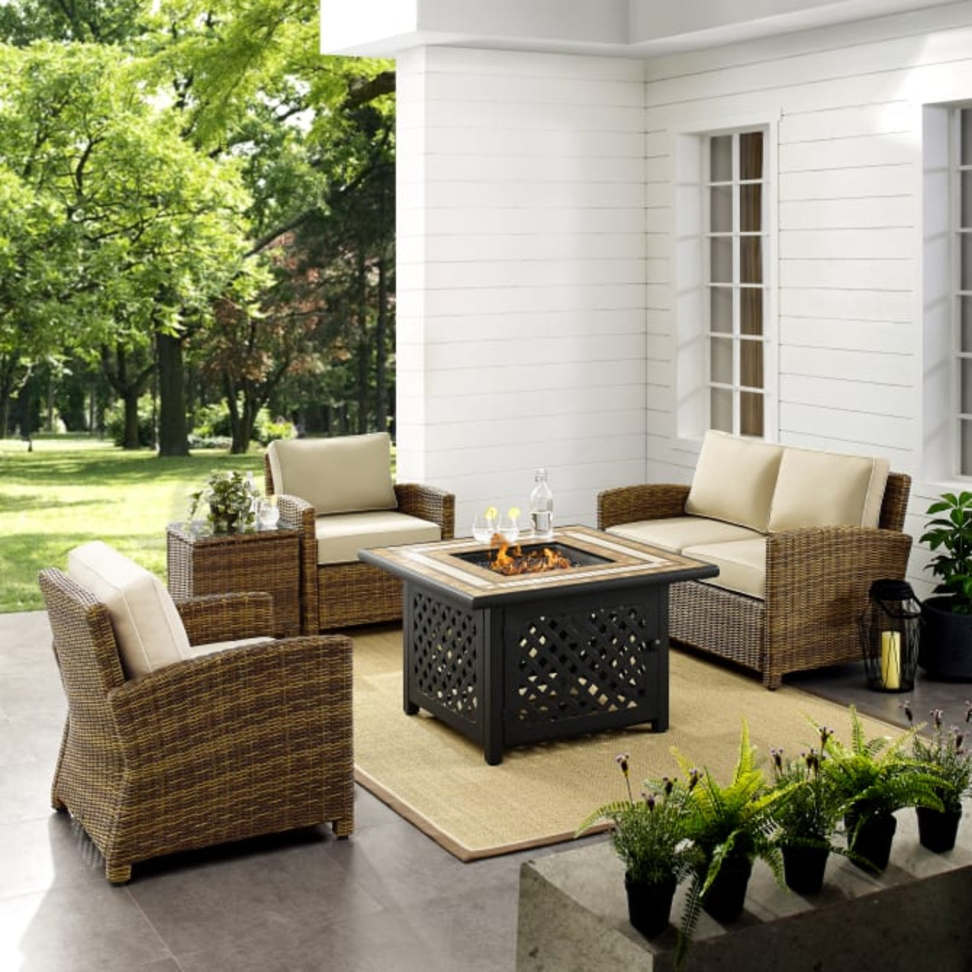 Crosley Bradenton 5pc Outdoor Wicker Conversation Set W/Fire Table - KO70162