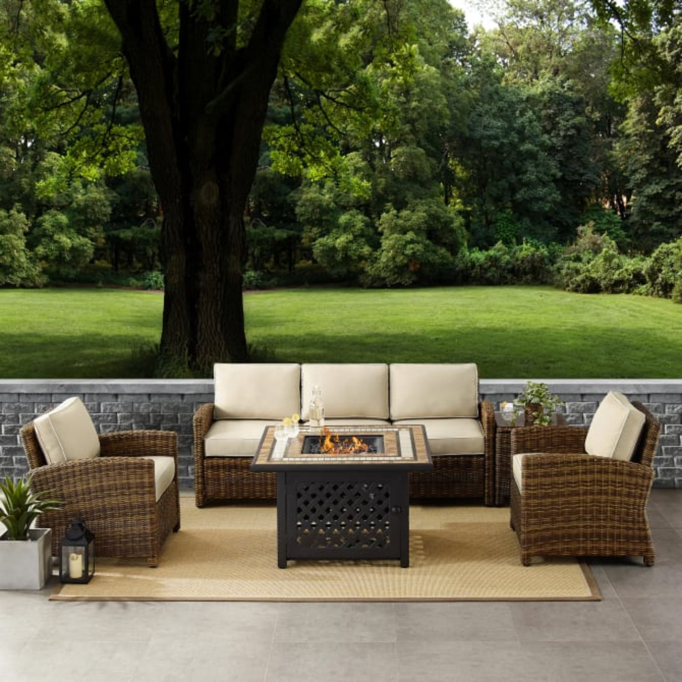 Crosley Bradenton 5pc Outdoor Wicker Sofa Set W/Fire Table - KO70163