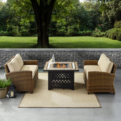 Crosley Bradenton 3pc Outdoor Wicker Conversation Set W/Fire Table - KO70164