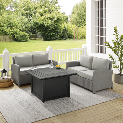 Crosley Bradenton 96 Inch 3pc Wicker Loveseat Set W/Fire Table Grey - KO70170GY-GY