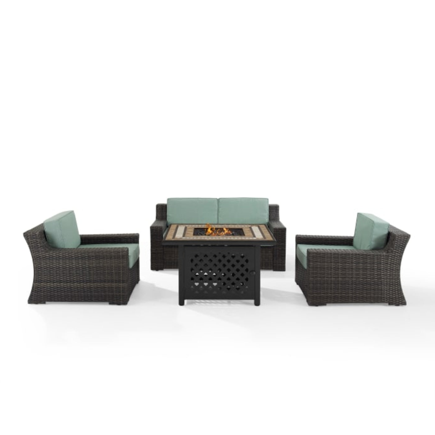 Crosley Beaufort 113.25 Inch 4pc Outdoor Wicker Conversation Set W/Fire Table Mist - KO70176BR