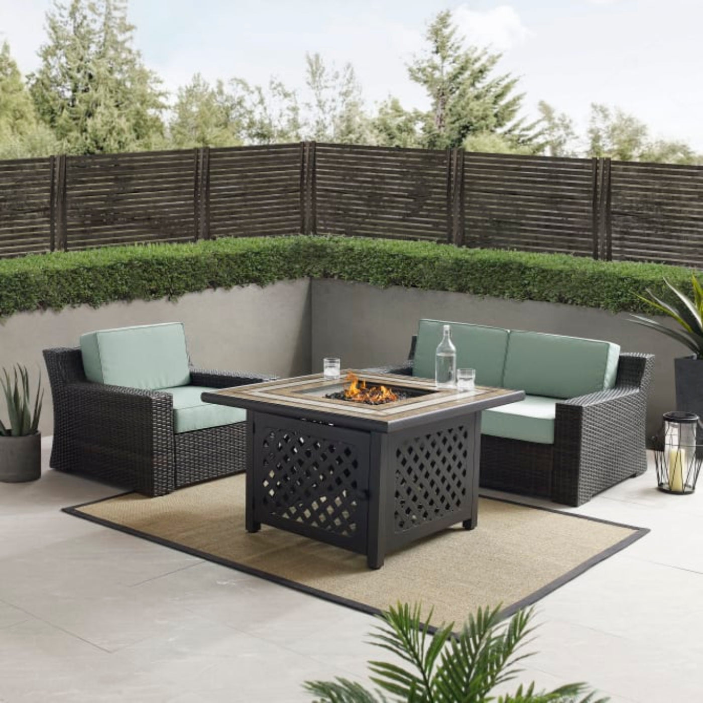 Crosley Beaufort 113.25 Inch 4pc Outdoor Wicker Conversation Set W/Fire Table Mist - KO70176BR