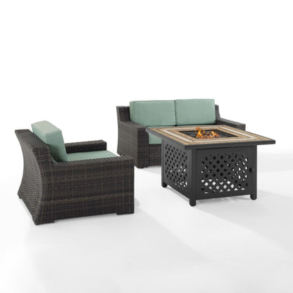Crosley Beaufort 117 Inch 3pc Outdoor Wicker Conversation Set W/Fire Table Mist - KO70177BR